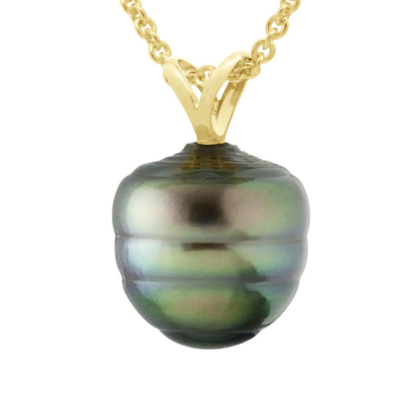 Pendentif Perle De Tahiti Cerclée 9-10 Mm - Chaîne Offerte - Or 375 - Rapano