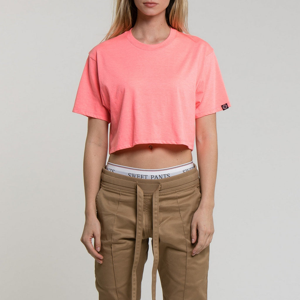 Tee-Shirt Crop Logo - Rose Fluo - Femme