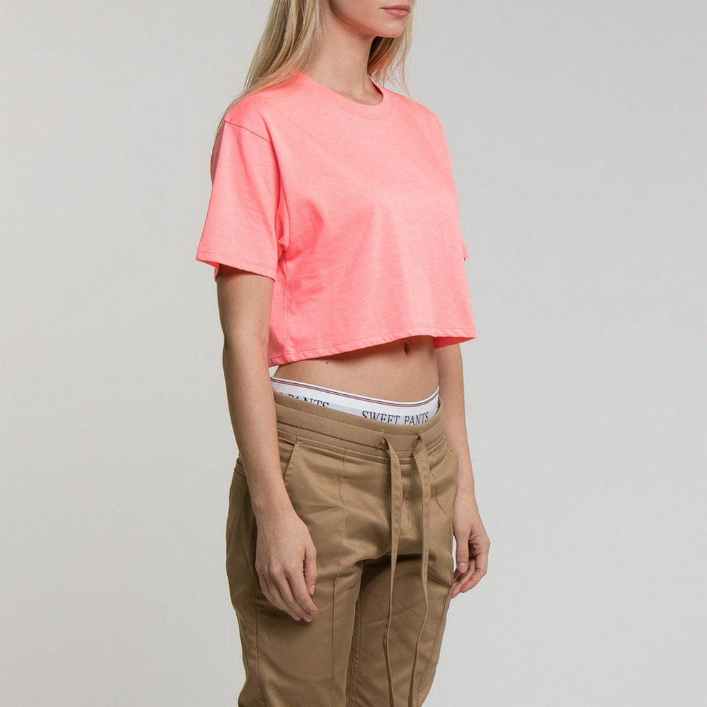 Tee-Shirt Crop Logo - Rose Fluo - Femme
