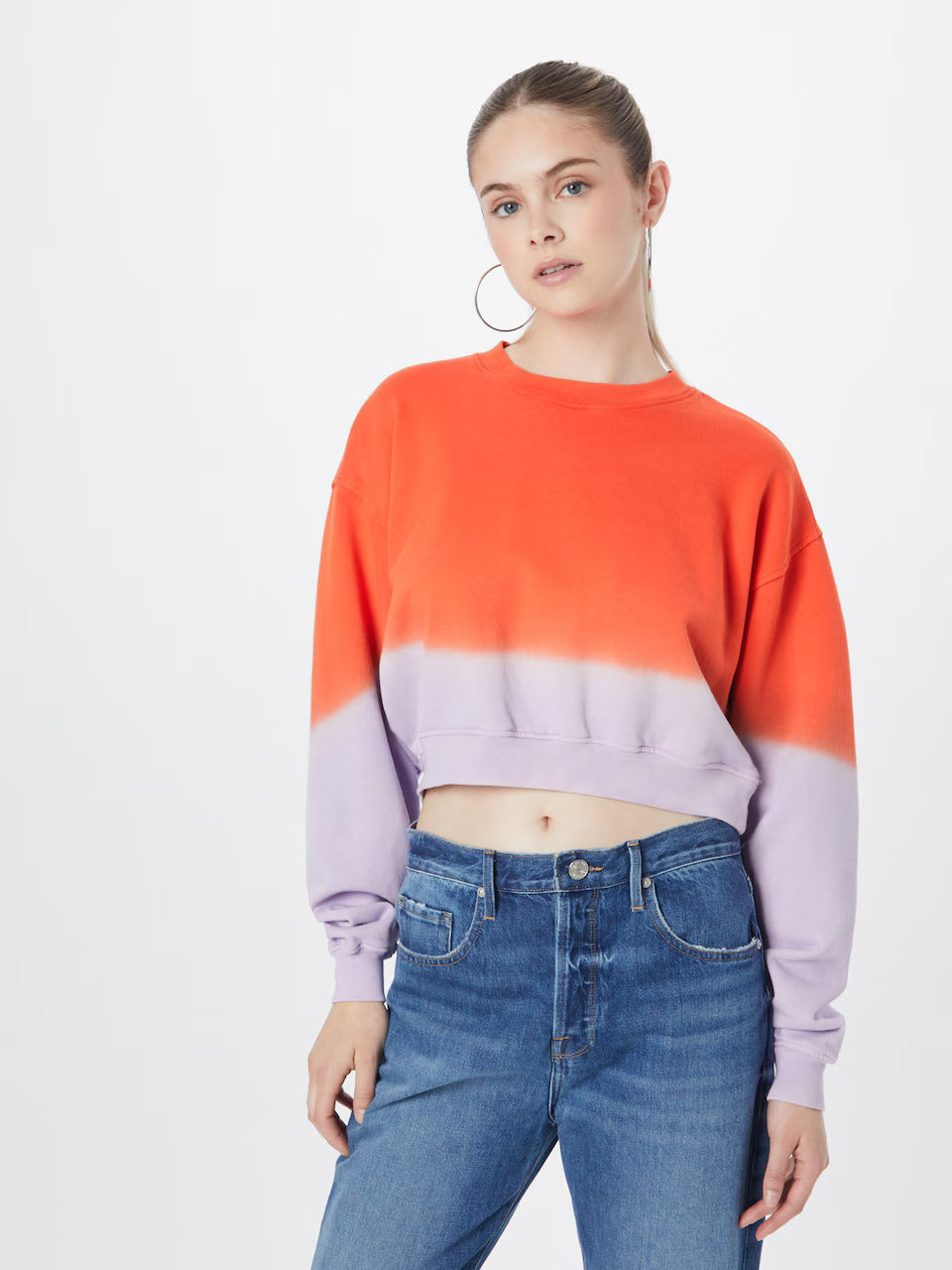 Sweat Cropped Crew Dip Dye - Red Orange Multi