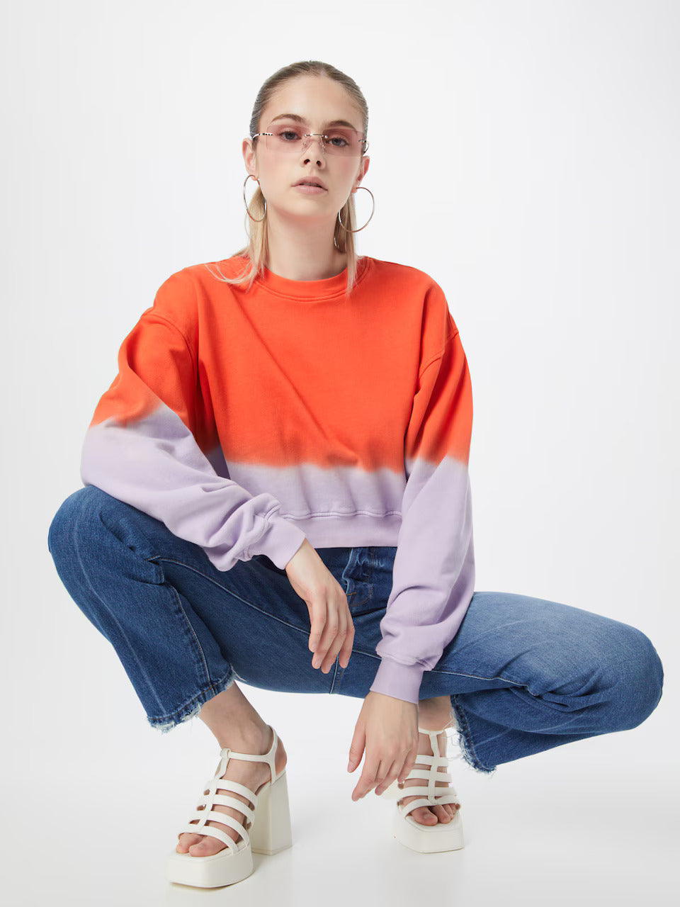 Sweat Cropped Crew Dip Dye - Red Orange Multi