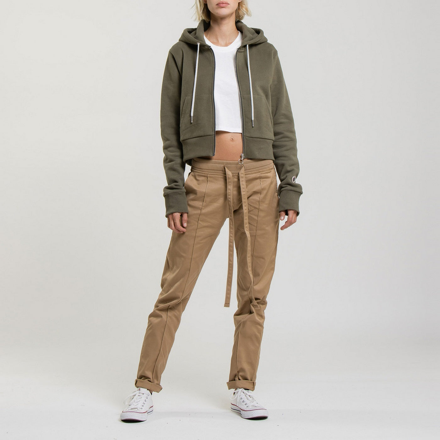 Sweat Crop Zip Up - Kaki - Femme