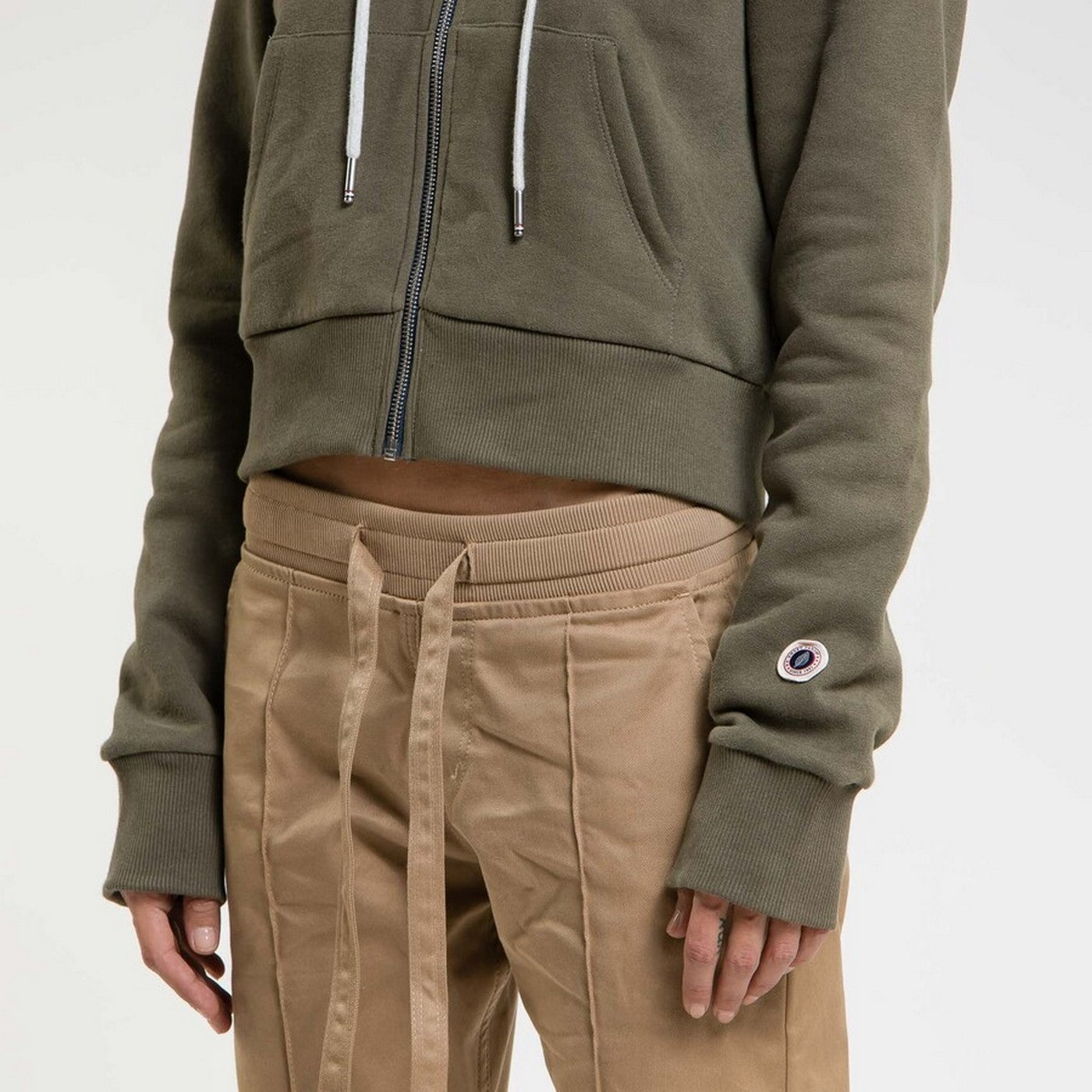 Sweat Crop Zip Up - Kaki - Femme