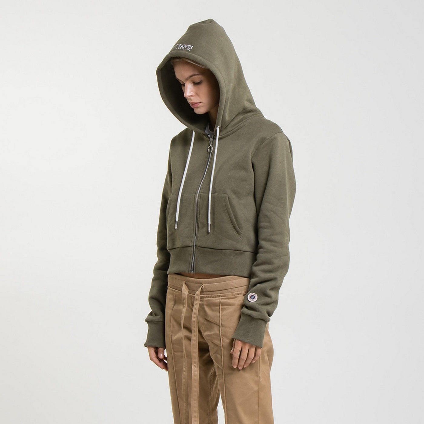 Sweat Crop Zip Up - Kaki - Femme