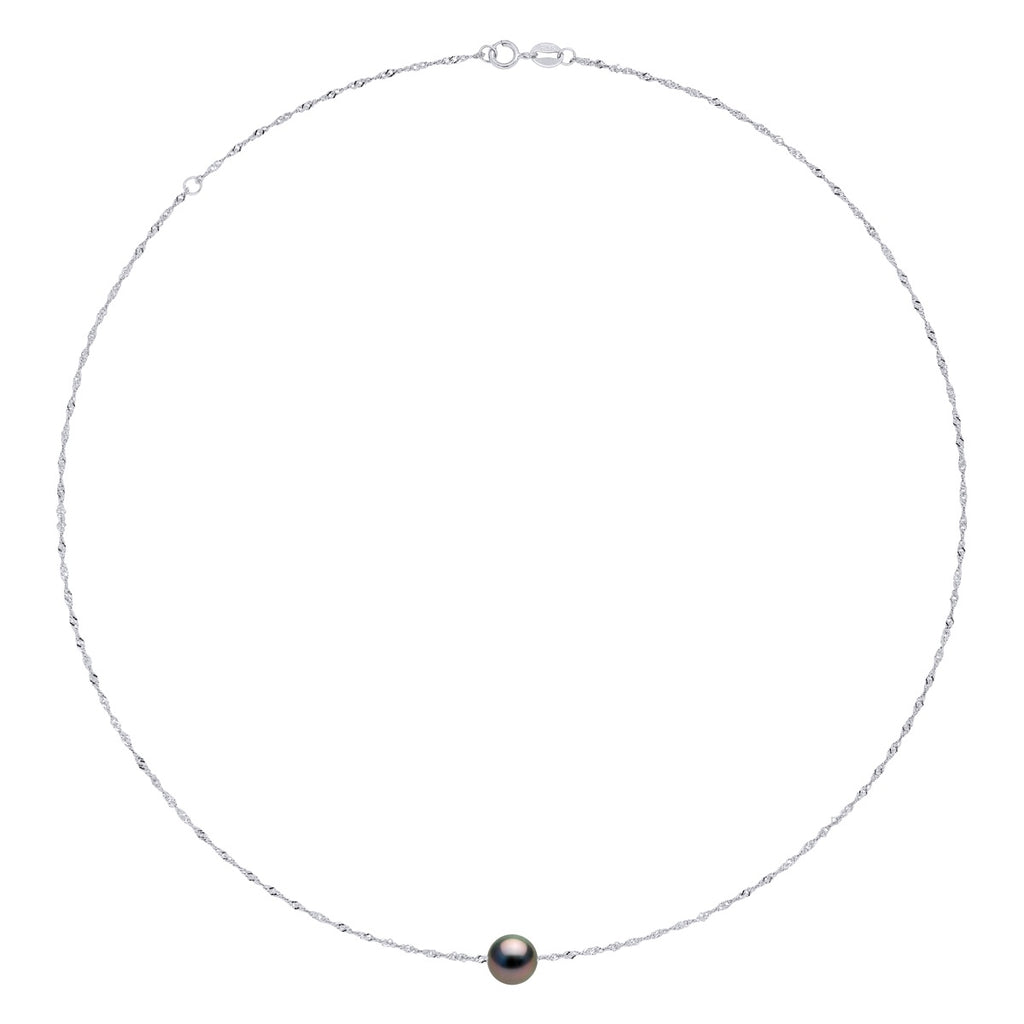 Collier Perle De Tahiti Ronde 9-10 Mm - Chaîne Singapour - Or 750 - Rapanui