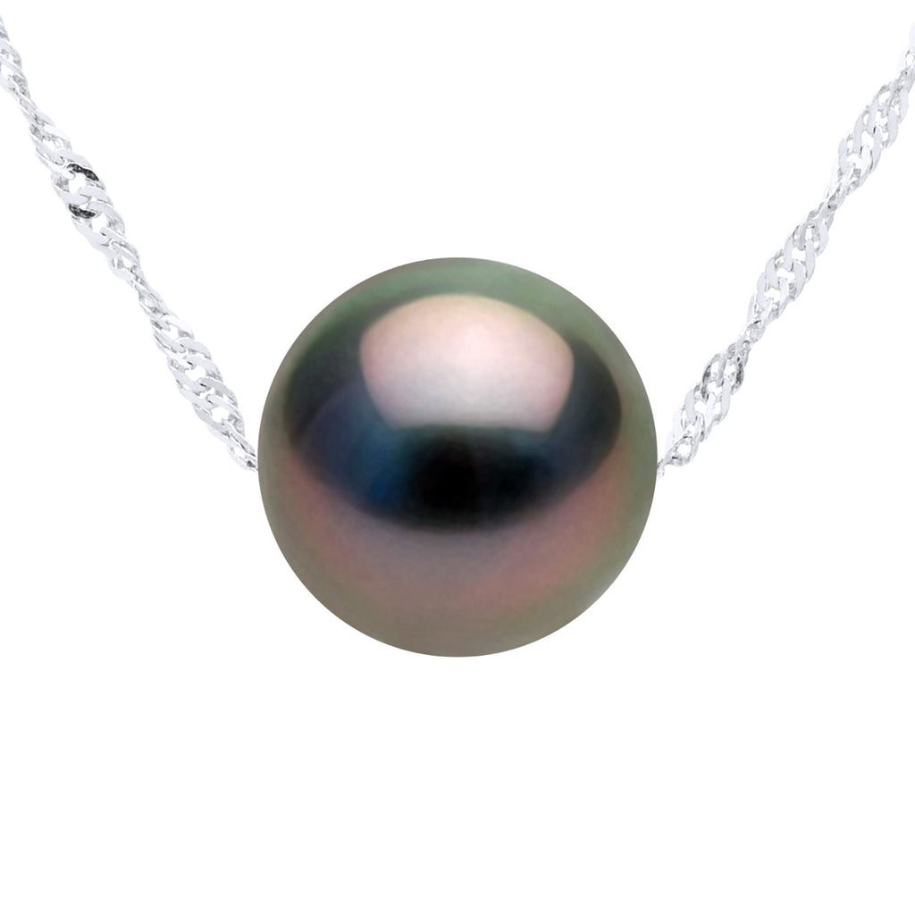 Collier Perle De Tahiti Ronde 9-10 Mm - Chaîne Singapour - Or 750 - Rapanui