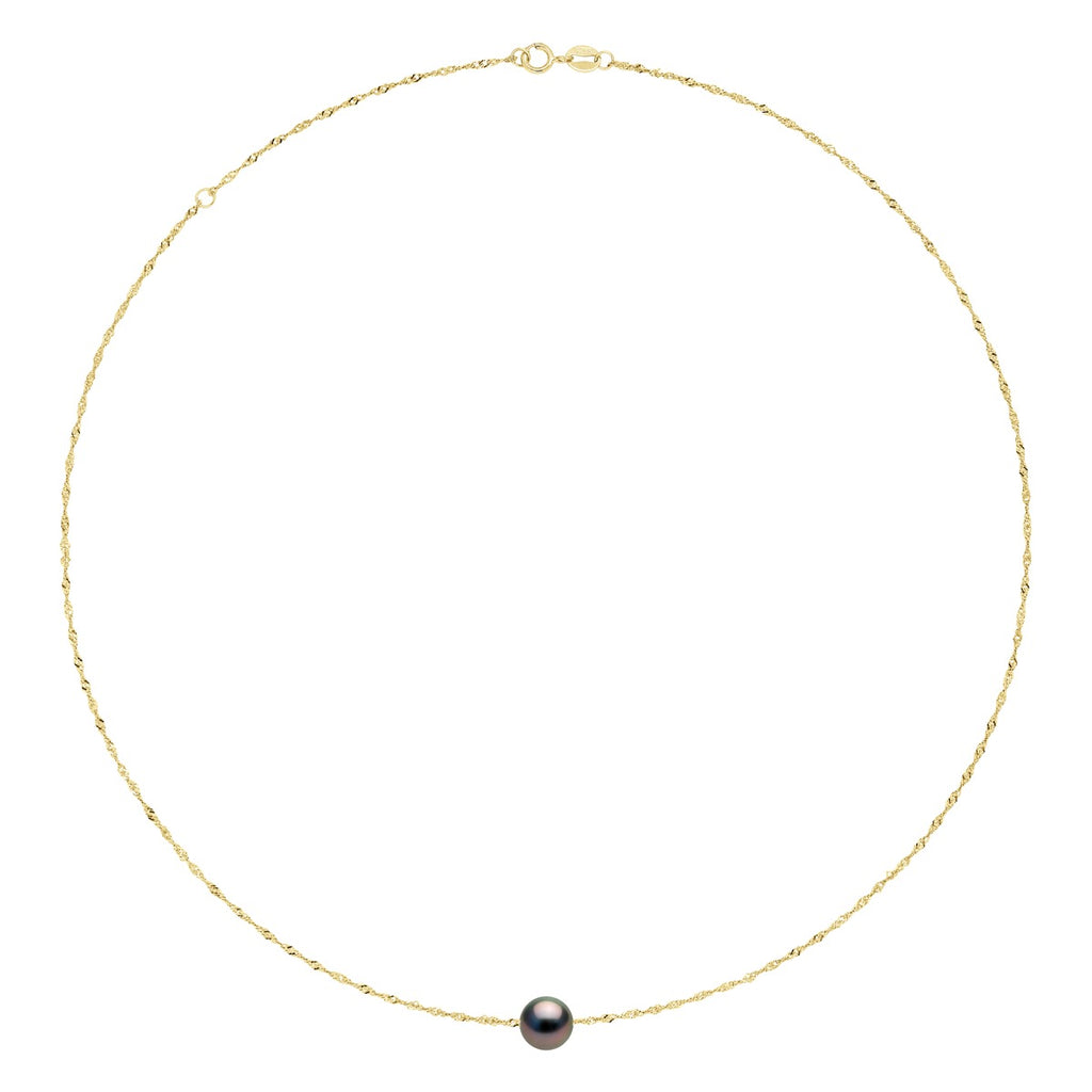 Collier Perle De Tahiti Ronde 9-10 Mm - Chaîne Singapour - Or 750 - Rapanui