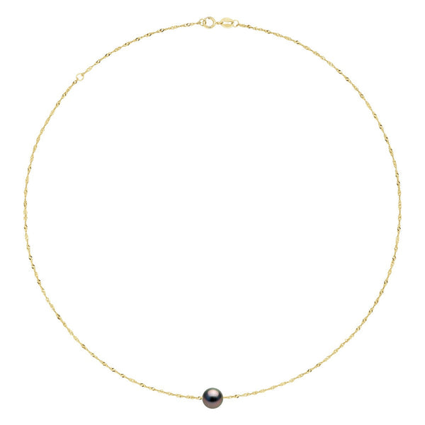 Collier Perle De Tahiti Ronde 9-10 Mm - Chaîne Singapour - Or 750 - Rapanui