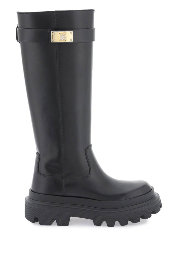 Dolce & Gabbana - Bottes Dolce & Gabbana Leather Boots With Logoed Plaquee