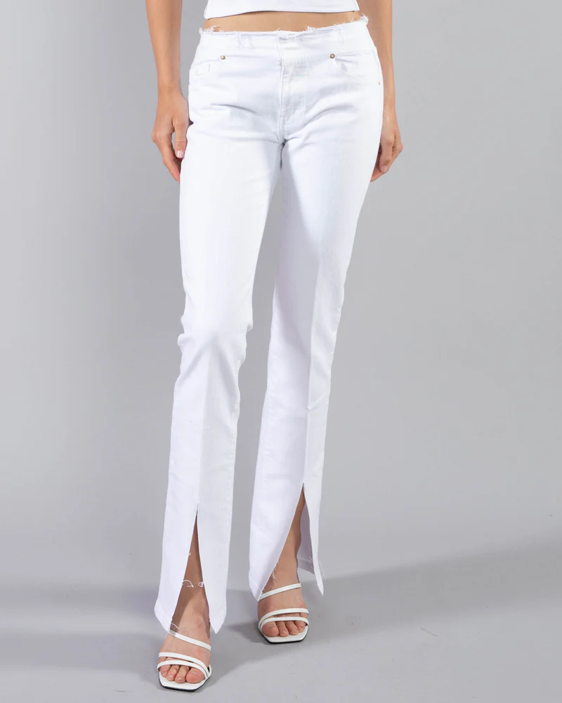 Pantalon Cut Off Waist Mini Boot Slit - Blanc