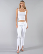 Pantalon Cut Off Waist Mini Boot Slit - Blanc