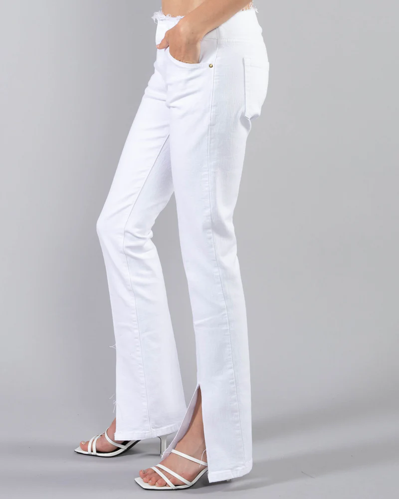 Pantalon Cut Off Waist Mini Boot Slit - Blanc
