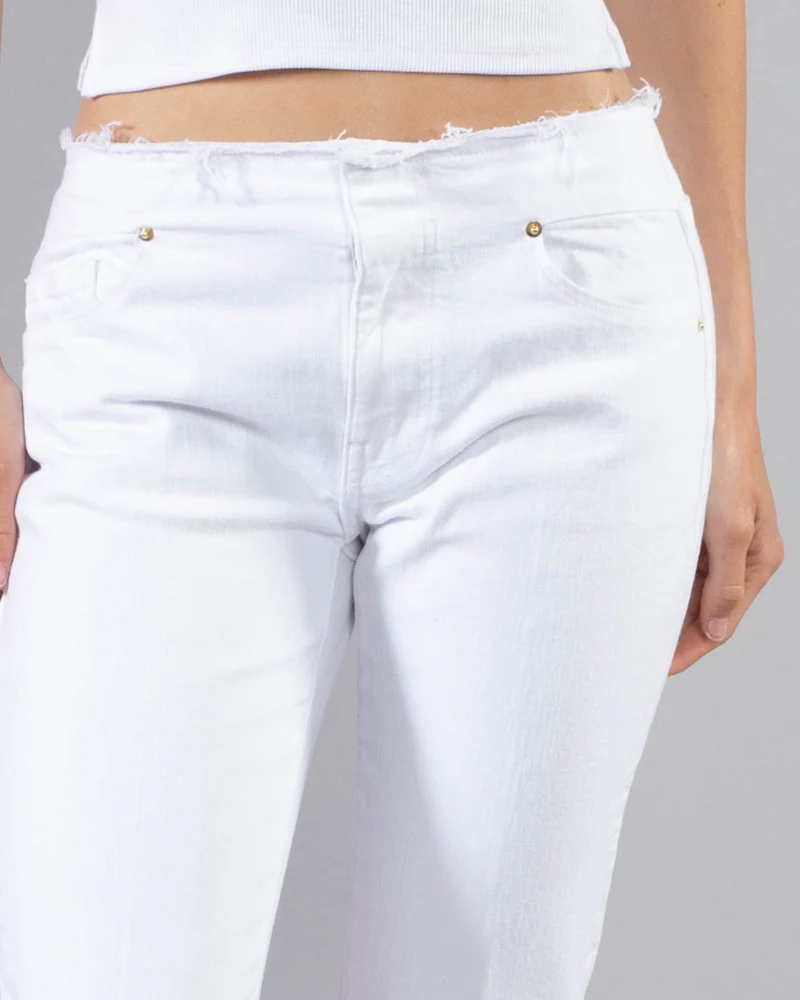 Pantalon Cut Off Waist Mini Boot Slit - Blanc
