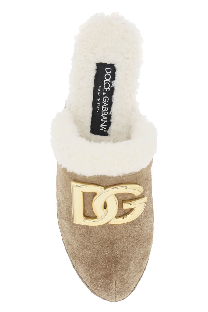 Dolce & Gabbana - Mules Dolce & Gabbana Suede And Faux Fur Clogs With Dg Logo.
