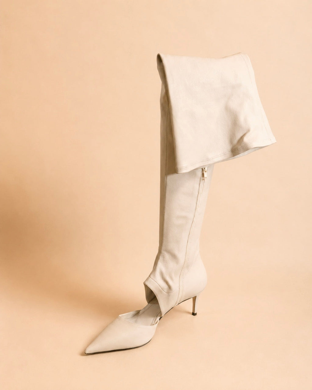 Pamela High-Knee Boot In Ivory Stretch Lambskin