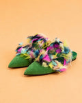 Baba Flat In Green Suede & Multicolor Organza