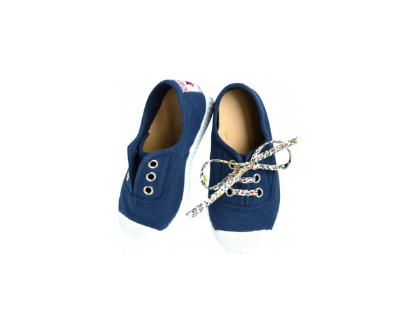 Chaussures Baskets Tennis En Toiles À Lacets Et Élastiques - Bleu Marine - Mixte
