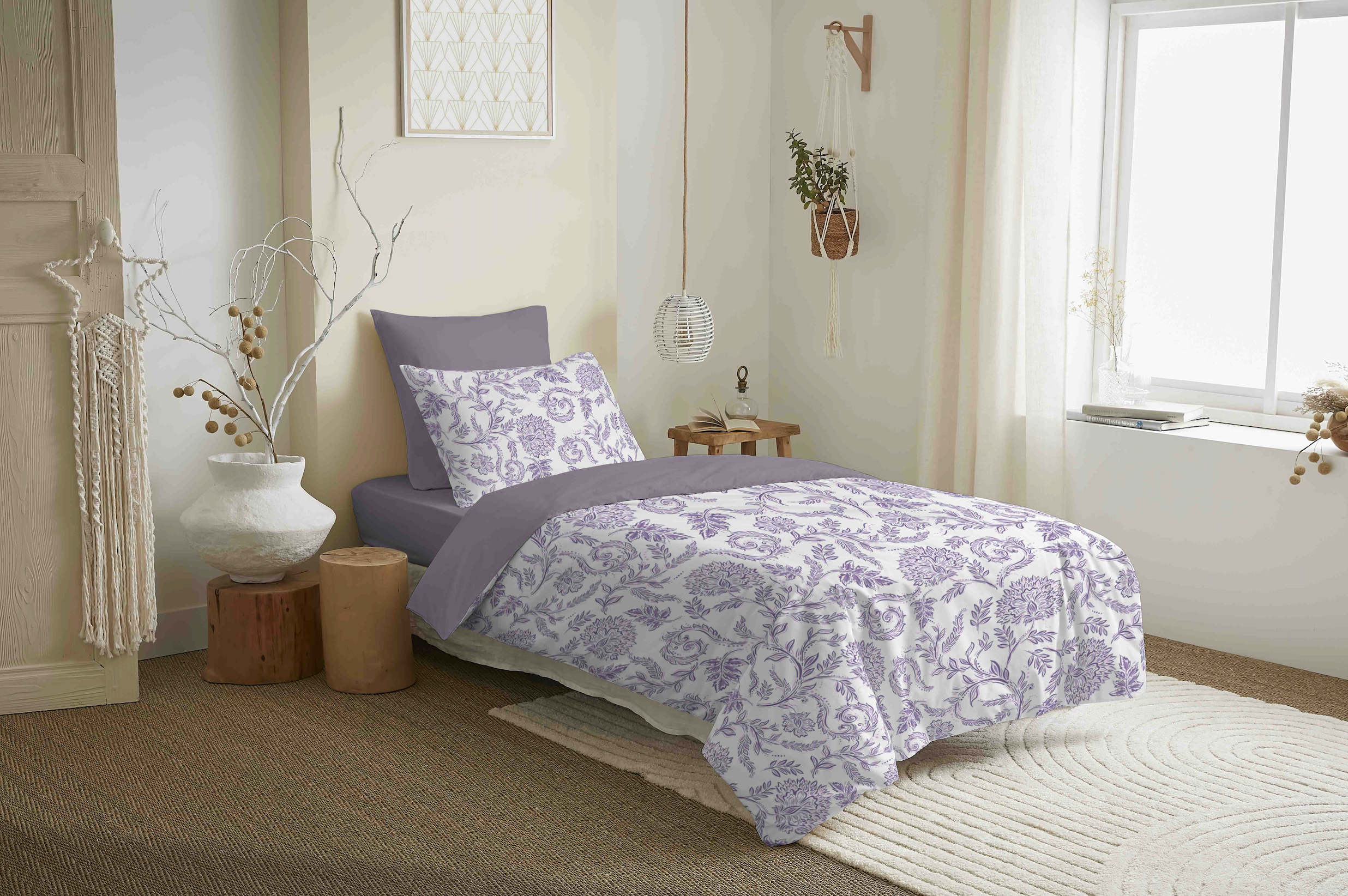 Pack Housse De Couette - 100% Coton - Salma Lavande