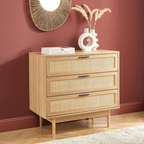 Amana - Commode 3 Tiroirs - Effet Chêne Et Cannage Rotin