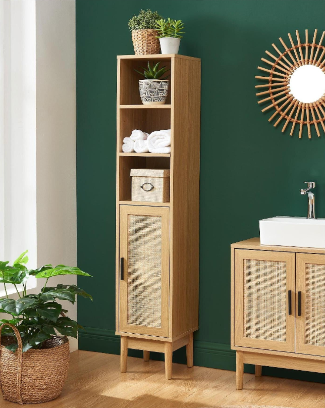 Amana - Colonne De Salle De Bain - Effet Chêne Et Cannage Rotin