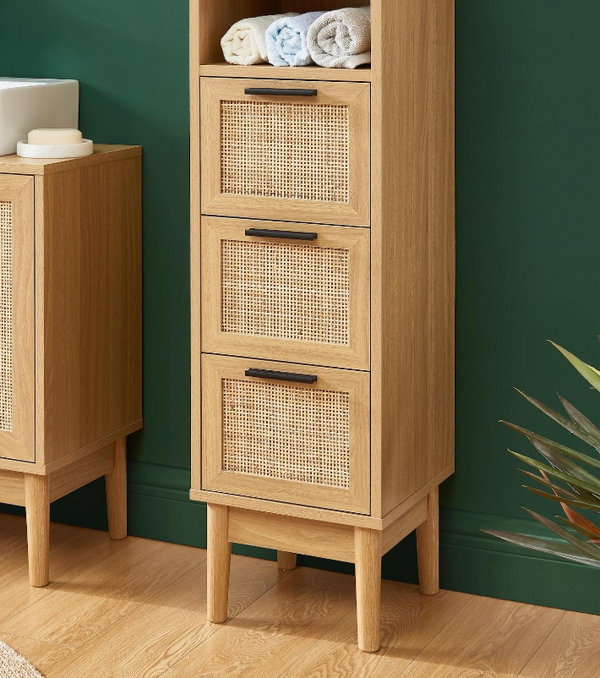 Amana - Demi Colonne - Effet Chêne Et Cannage Rotin