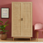 Amana - Armoire 2 Portes - Effet Chêne Et Cannage Rotin