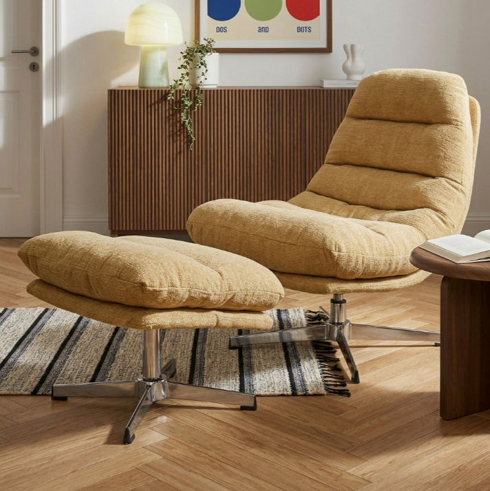 Themis - Fauteuil Rotatif 1 Place - Tissu Jaune Moutarde