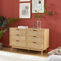 Amana - Commode 6 Tiroirs - Effet Chêne Et Cannage Rotin
