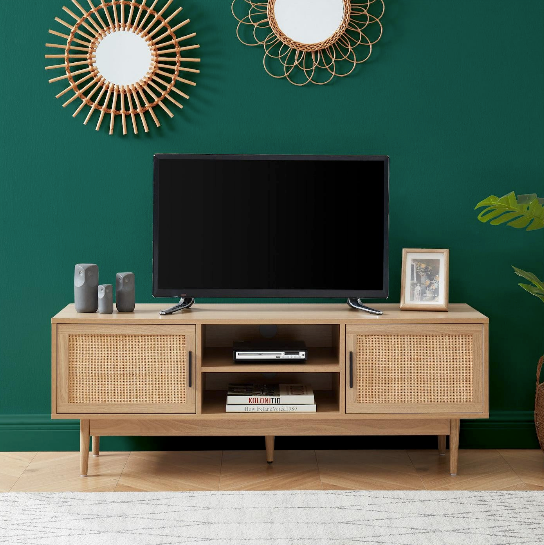 Amana - Meuble Tv - Effet Chêne Et Cannage Rotin
