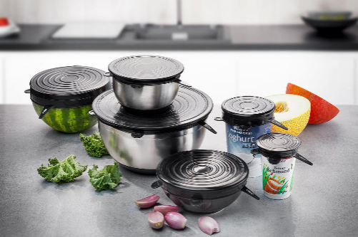 Viavo - Lot De 6 Couvercles En Silicone Flexifresh - Noir