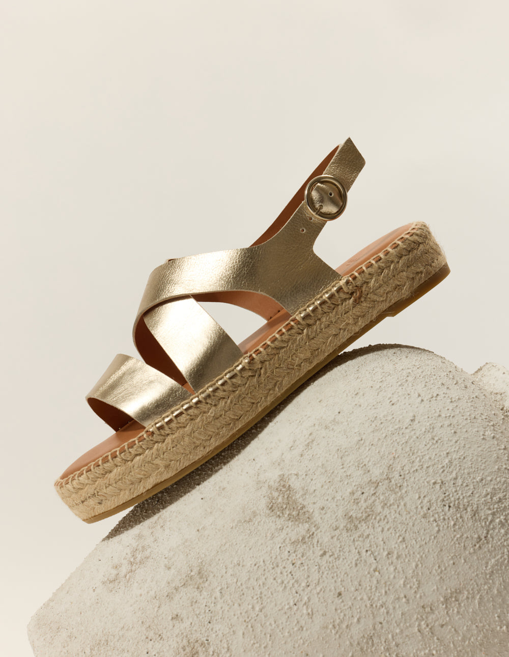 Espadrilles Plates Chantal - Cuir Grainé Champagne
