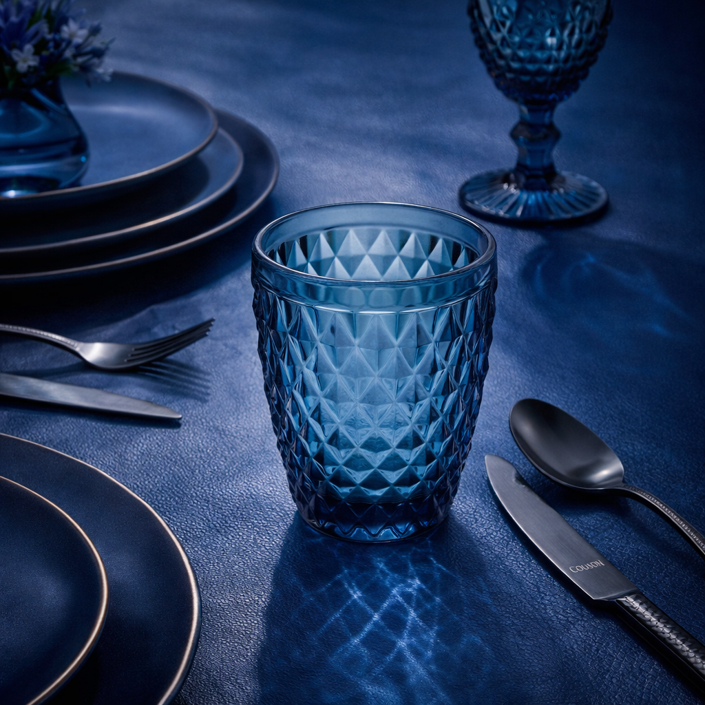 Strass Bleu - Lot De 6 Gobelets 22 Cl - Verre Pressé - Bleu