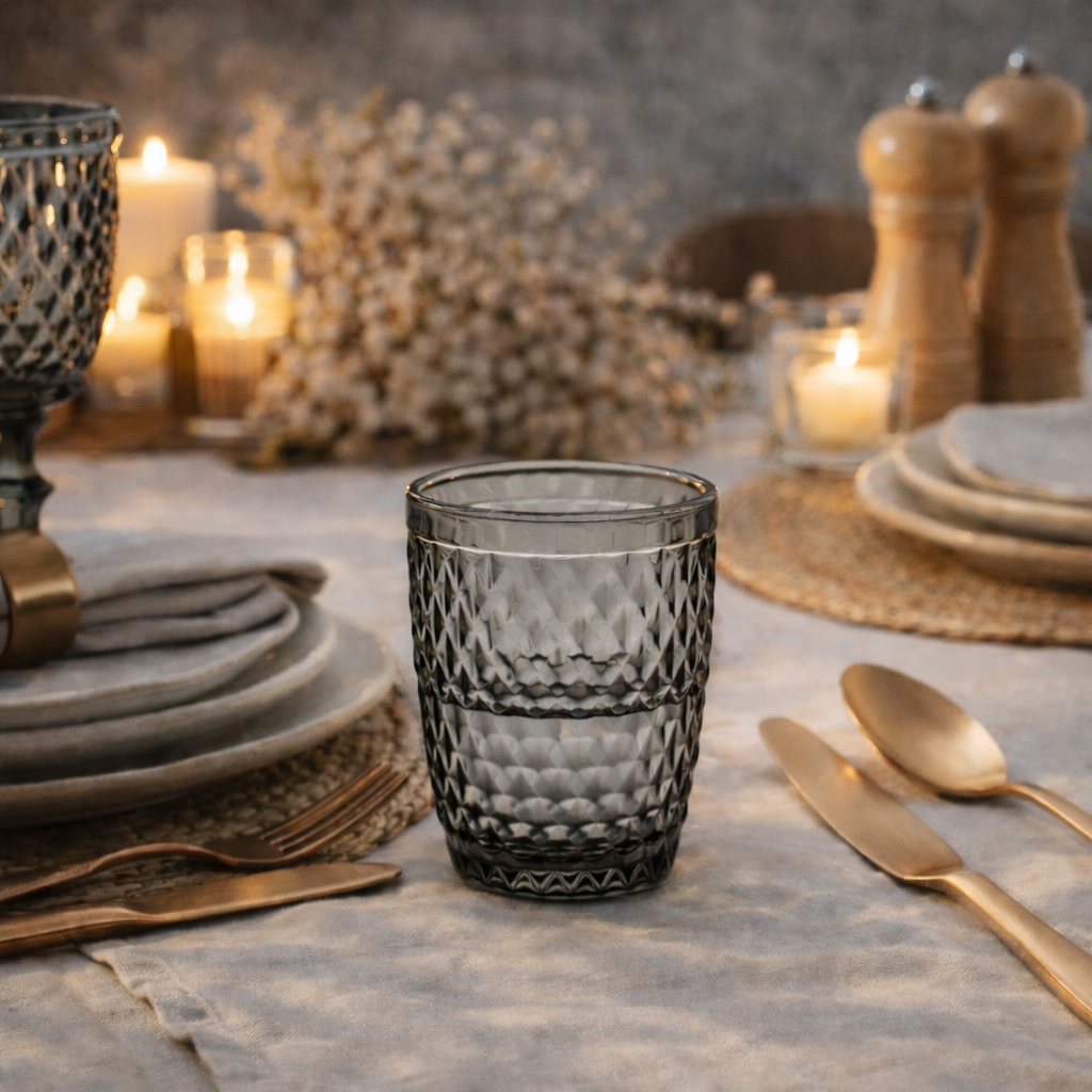 Strass Fumé - Lot De 6 Gobelets 22 Cl - Verre Pressé - Gris