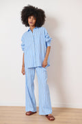 Pantalon à rayures 100%  coton avec poches italiennes et taille élastique et jambes larges collection femme