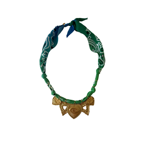 Collier One Love Big Multi Cœurs Bleu/Vert