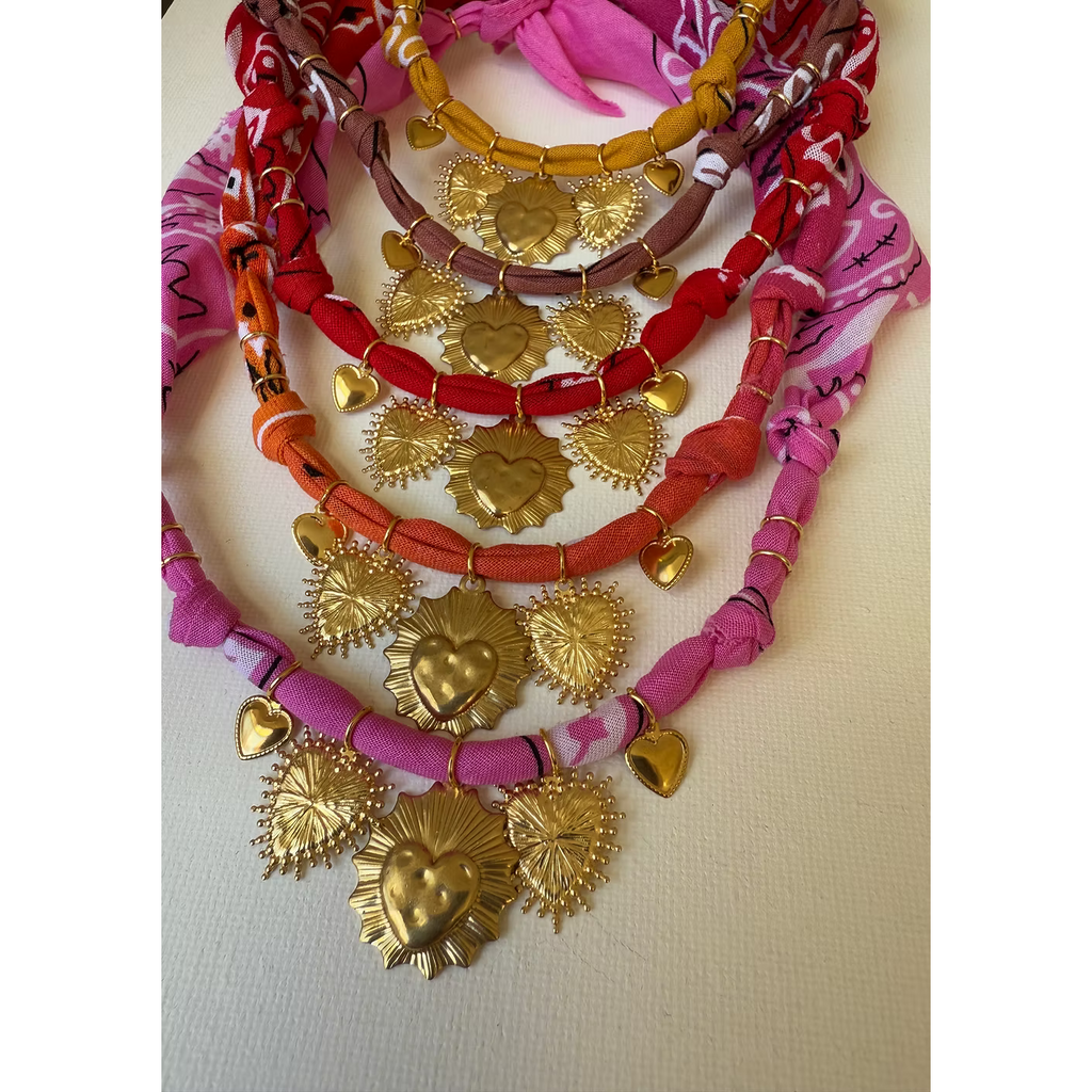 Collier One Love Multi Cœurs Orange/Cyclamen