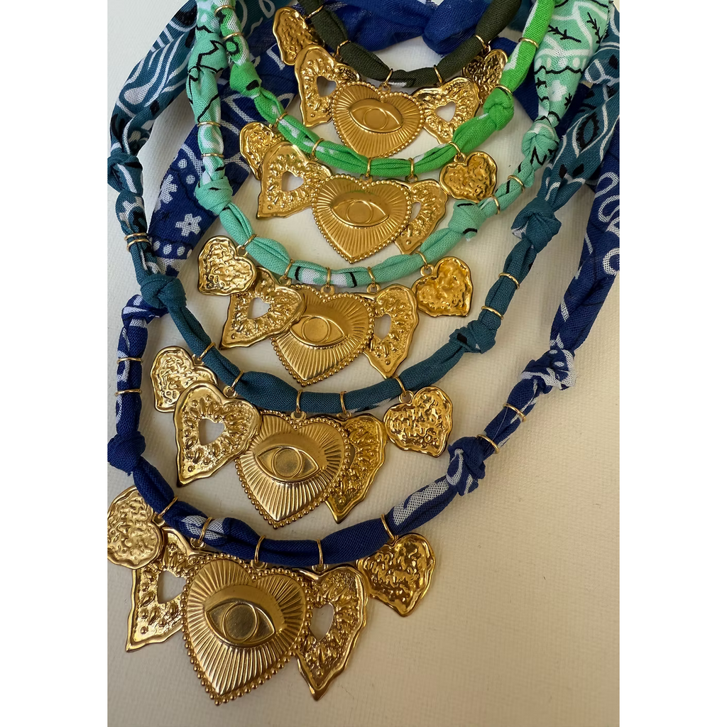 Collier One Love Big Multi Cœurs Bleu Jean