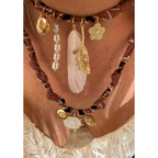 Collier Poetic Blush Perles Et Plume Marron Glacé