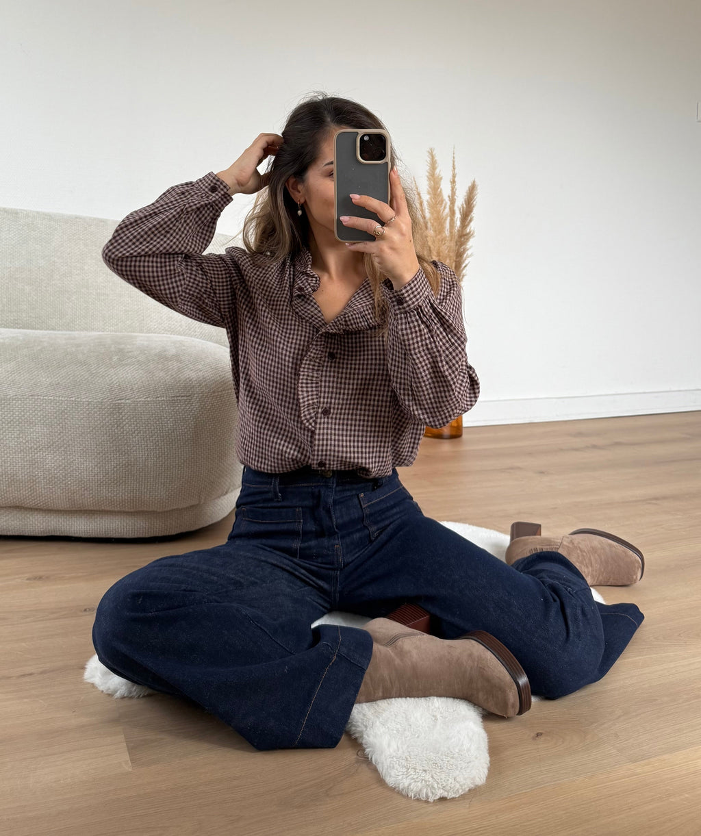 Blouse À Carreaux Margaux Marron