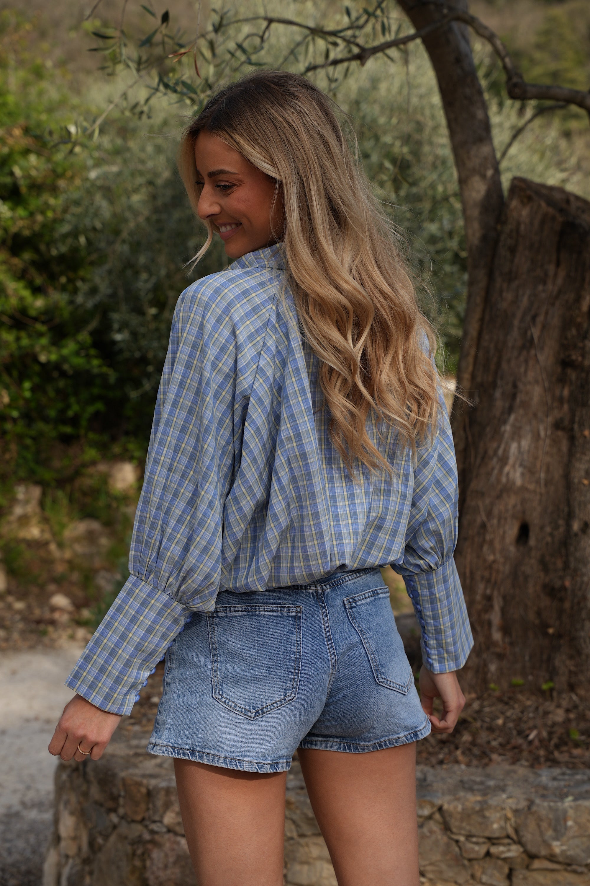 Blouse À Carreaux Eva - Bleue