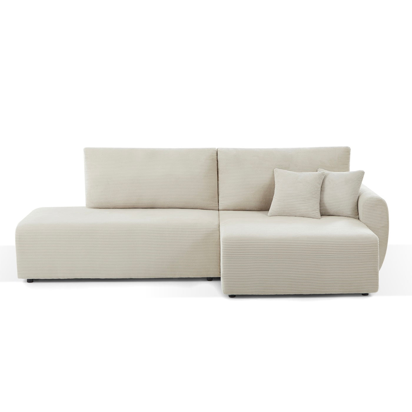 Danilo - Canapé D'Angle Droit Ouvert Convertible 4 Places - Velours Côtelé Beige