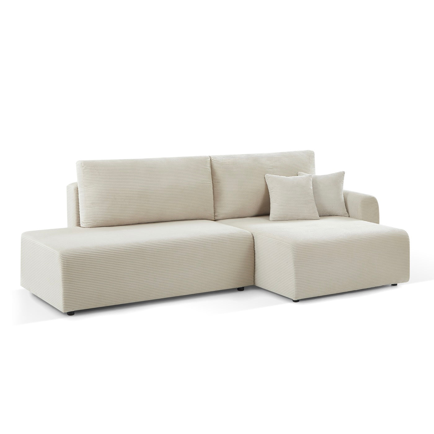 Danilo - Canapé D'Angle Droit Ouvert Convertible 4 Places - Velours Côtelé Beige