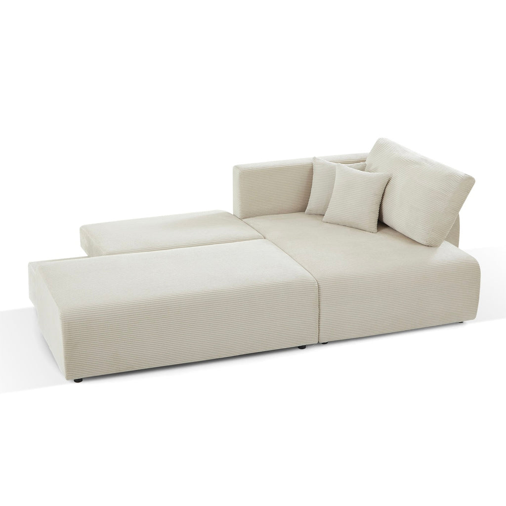 Danilo - Canapé D'Angle Droit Ouvert Convertible 4 Places - Velours Côtelé Beige