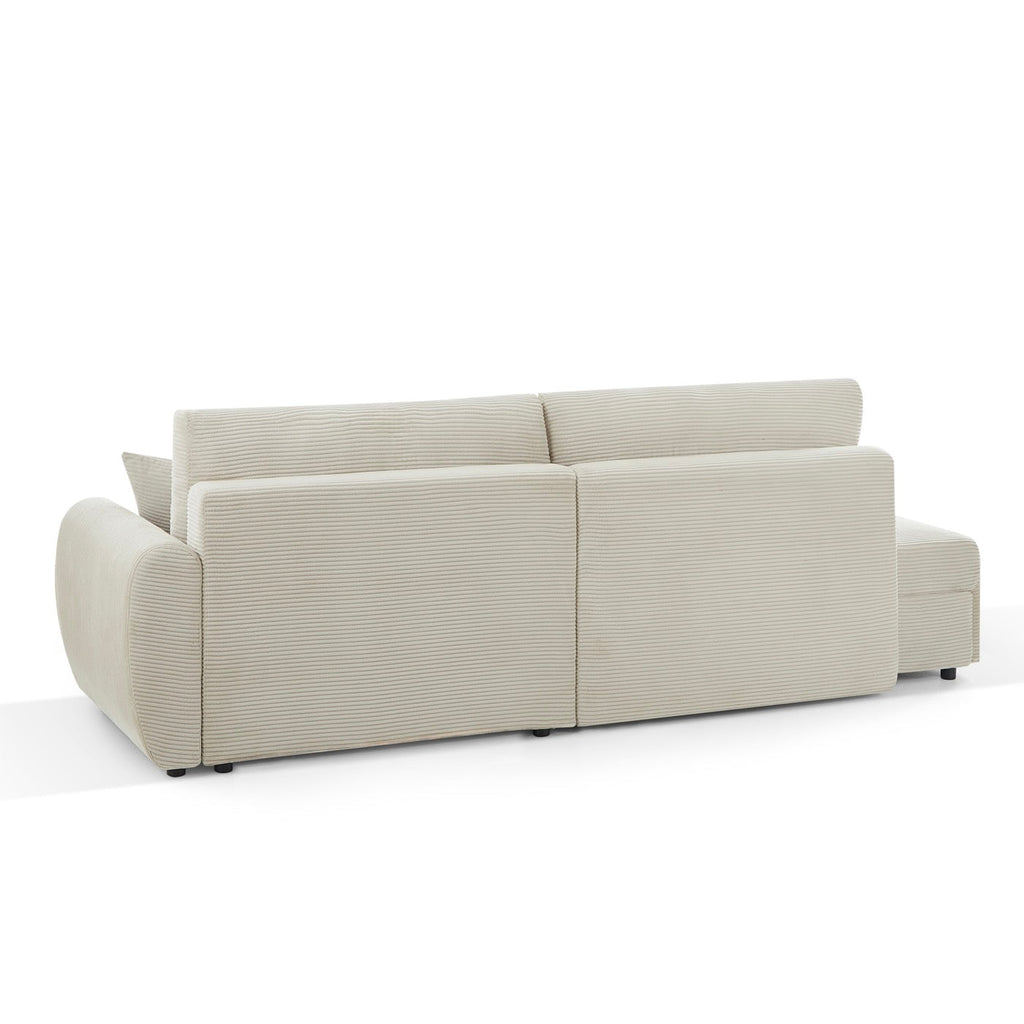 Danilo - Canapé D'Angle Droit Ouvert Convertible 4 Places - Velours Côtelé Beige