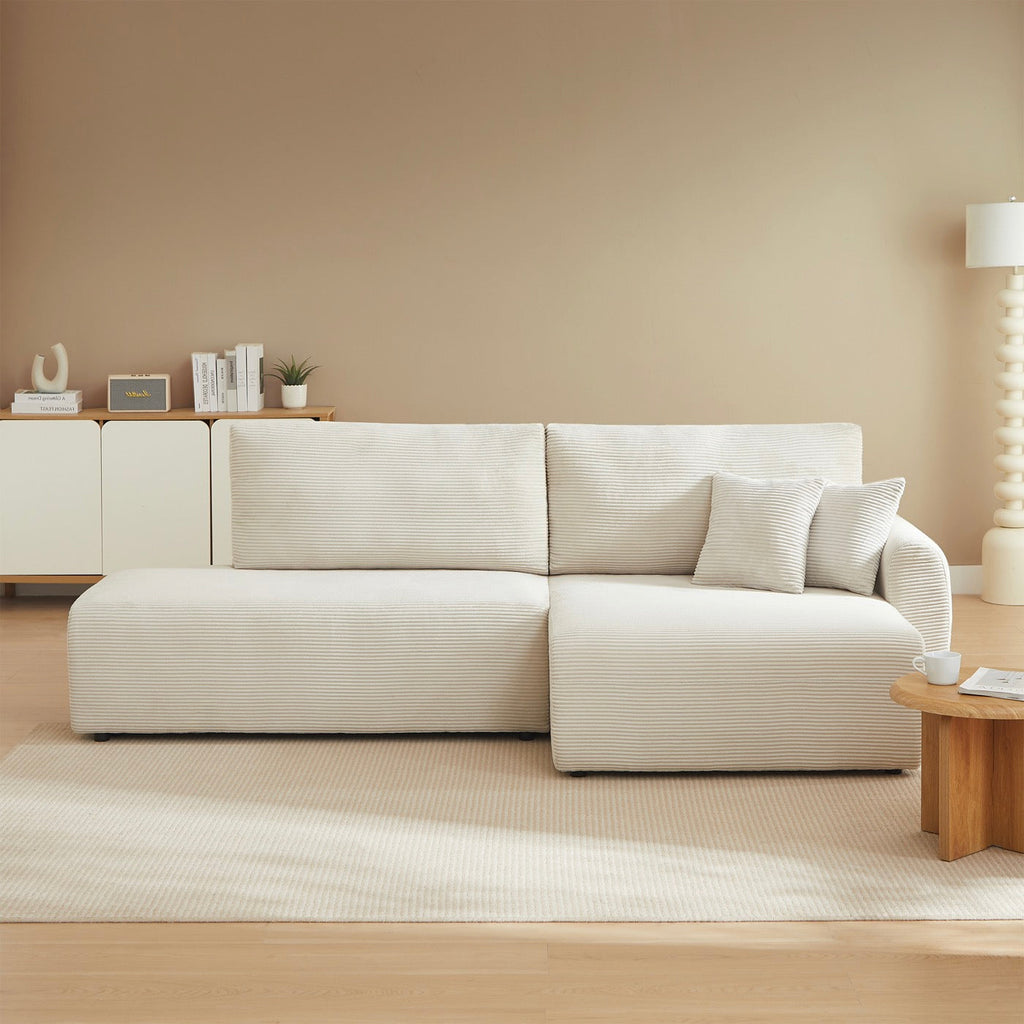 Danilo - Canapé D'Angle Droit Ouvert Convertible 4 Places - Velours Côtelé Beige