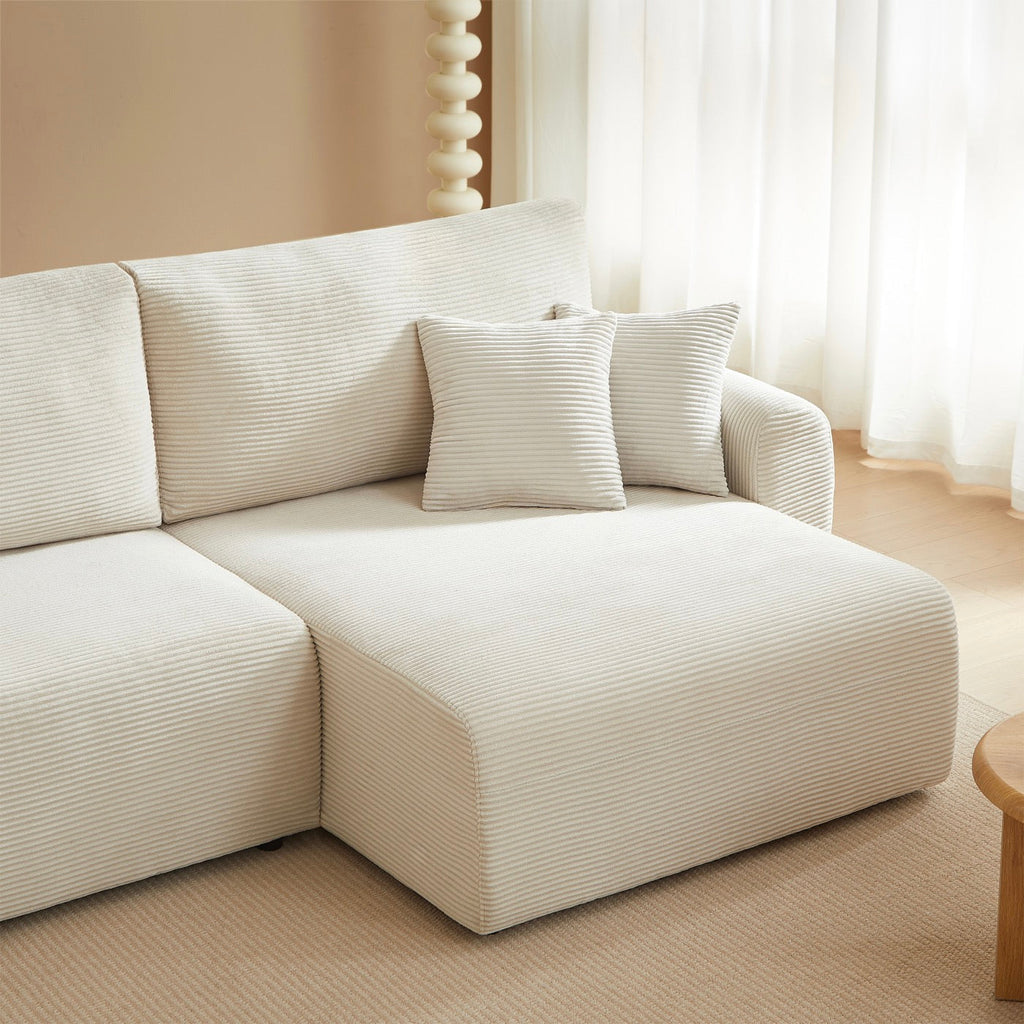 Danilo - Canapé D'Angle Droit Ouvert Convertible 4 Places - Velours Côtelé Beige