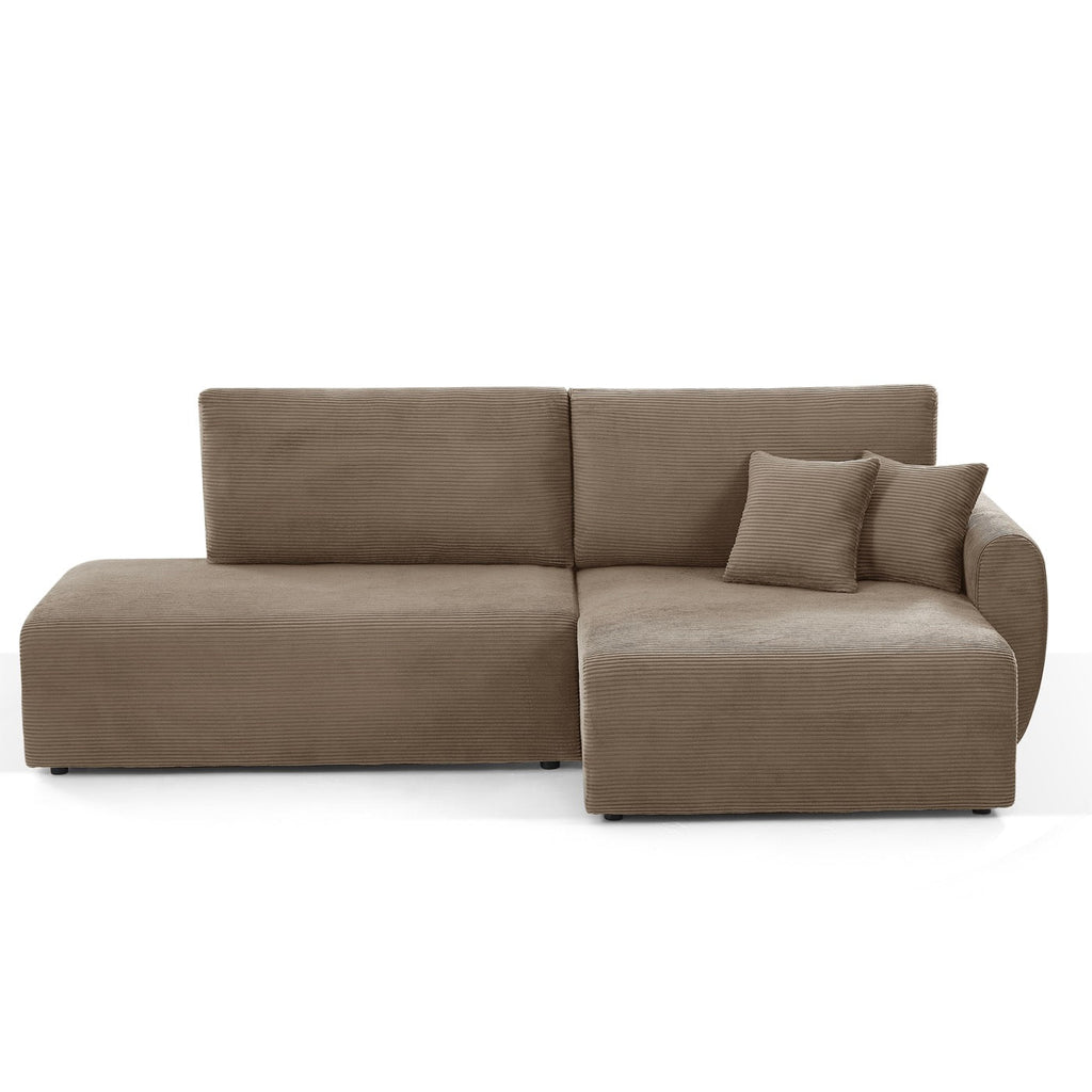 Danilo - Canapé D'Angle Droit Ouvert Convertible 4 Places - Velours Côtelé Taupe