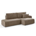Danilo - Canapé D'Angle Droit Ouvert Convertible 4 Places - Velours Côtelé Taupe