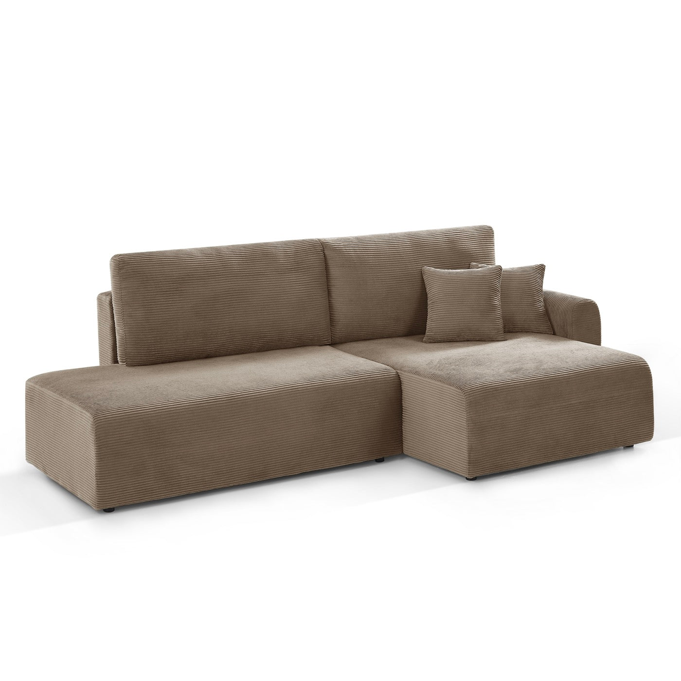 Danilo - Canapé D'Angle Droit Ouvert Convertible 4 Places - Velours Côtelé Taupe