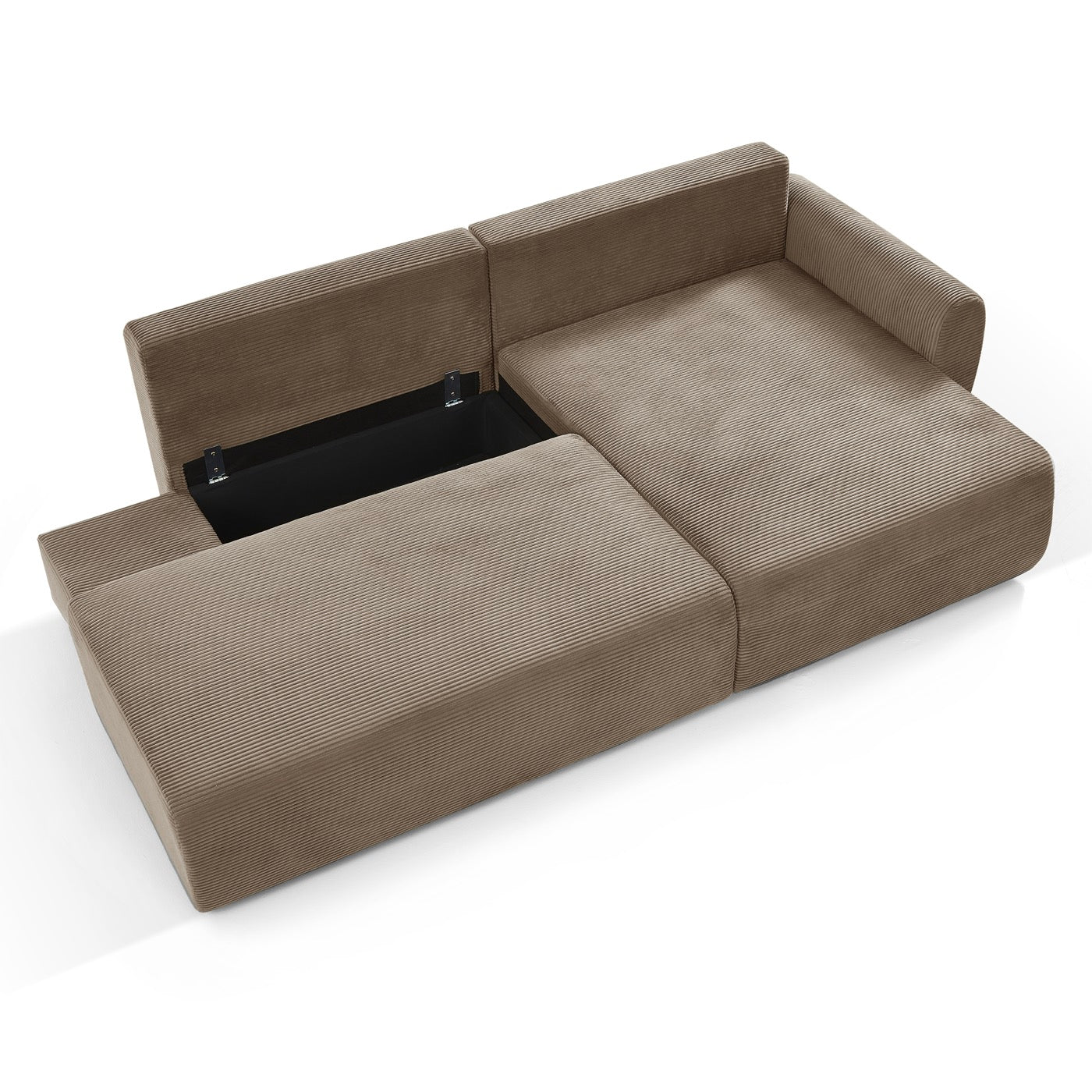 Danilo - Canapé D'Angle Droit Ouvert Convertible 4 Places - Velours Côtelé Taupe
